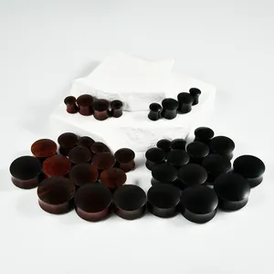 Pair of solid natural ebony and red sandalwood hourglass wooden ear gauges 8-25mm