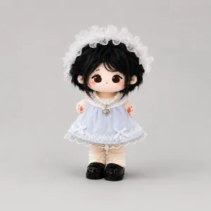 Detailweergave van 10cm katoenen poppenkleertjes Natasha zeezout kant meiden outfit