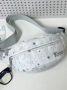 Trendy Star Print Canvas Chest Bag Casual Sports Large Capacity Waist Bag For Women Crossbody Fanny Pack Travel Belt Bag