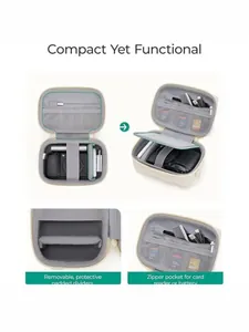 Funda de cámara acolchada compacta con divisores antigolpes y bolsillo con cremallera.