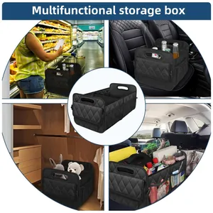 Multi-functional large capacity car trunk organizer shown in various usage scenarios