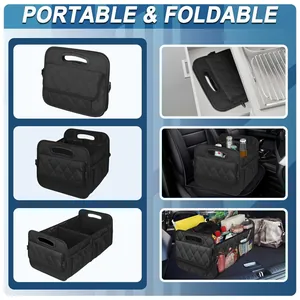 Large capacity car trunk organizer showing foldable design and multi-compartment storage details