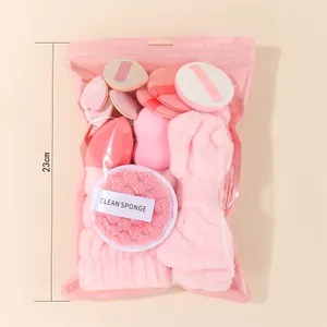 14-piece pink makeup sponge set in OPP bag, 23cm height, professional makeup tools