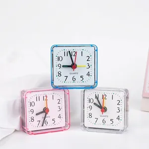 Modern Minimalist Square Small Alarm Clock Quartz Analog Silent Desk Clock Portable Student Children Bedroom Battery Operated Alarm Clock