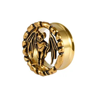 Retro antiek gouden vleermuis oor tunnel double flare plug piercing sieraden gothic stijl