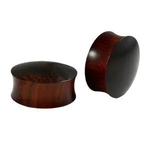 Pair of solid dark red sandalwood double flared wood ear plugs expanders for body piercing