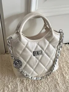 Women Quilted Bucket Bag PU Leather Fashion Diamond Lattice Crossbody Shoulder Bag Small Designer Handbag For Daily Commute