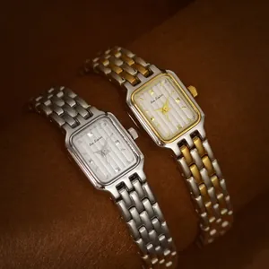 Elegante Vintage-Rechteckuhren aus Edelstahl in Silber und Goldoptik