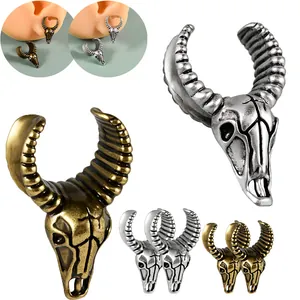 Poids d'Oreille en Cuivre Vintage Forme de Crâne de Bélier Punk Gothique Argent Or Bijoux de Piercing Unisexe Cadeau