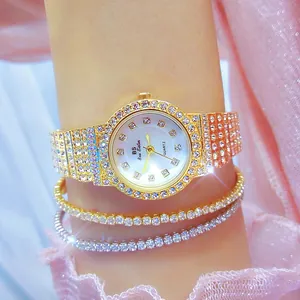 Reloj de mujer BS Bee Sister dorado con cristales brillantes y diseño de lujo