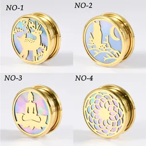 Goldene Edelstahl-Ohrlehren mit Muschel-Inlay und hohlen Tiermotiven, 4er-Set