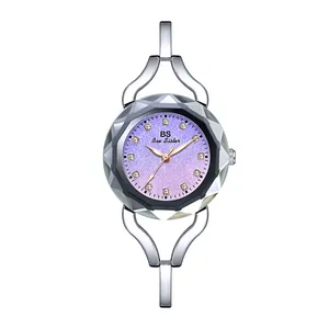 BS Bee Sister elegant purple glitter dial watch with rhinestones and faceted glass