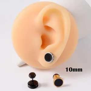 10mm roestvrijstalen ronde knopoorbellen met zwart oliedruppel ontwerp voor piercings