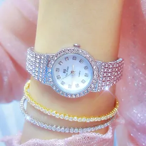 Elegante reloj de mujer BS Bee Sister plateado con pavé de diamantes de imitación