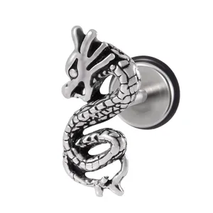 Boucle d'oreille tête de dragon en acier inoxydable pour piercing industriel stylé