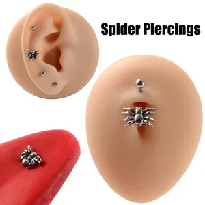 Joyas de Piercing de Araña de Acero Inoxidable Gótico Punk Araña Piercing del Ombligo Pendientes de Lengua Plata Vintage