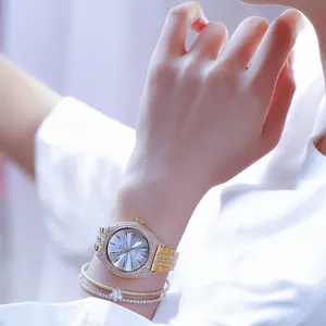 Reloj de lujo dorado para mujer con pedrería y esfera elegante, regalo perfecto para ella