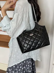 Elegante schwarze gesteppte Umhängetasche für Damen, klassische Rautenmuster-Tasche
