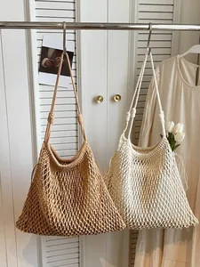 Grande borsa a tracolla intrecciata traforata stile francese per vacanze e viaggi