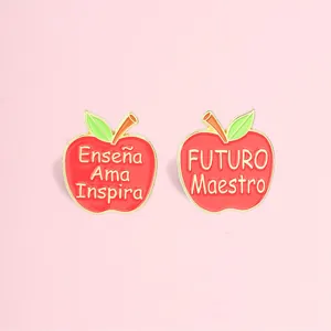 Spanish Teacher Red Apple Enamel Brooch Zinc Alloy Enseña Ama Inspira Futuro Maestro Pin For Teachers Gift