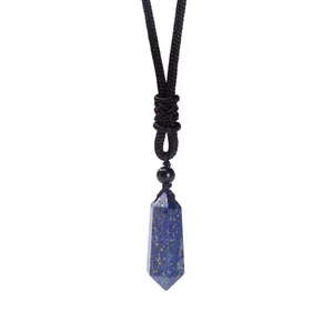 Halskette mit hexagonalem Lapislazuli-Anhänger und verstellbarer schwarzer Kordel