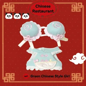 Set di vestiti in stile cinese verde chiaro per bambole di peluche da 10cm con accessorio capelli.
