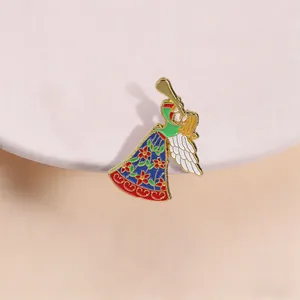 Spilla a forma di angelo in smalto colorato con fiori ali e corno per zaini e giacche