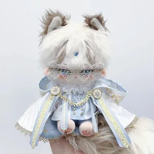 Tenue de prophète ornée blanc et bleu pour poupées en coton de 20cm avec masque et cape