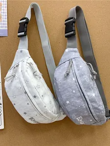 Stylish star pattern fanny packs for sports and leisure, grey chest bags with adjustable strap