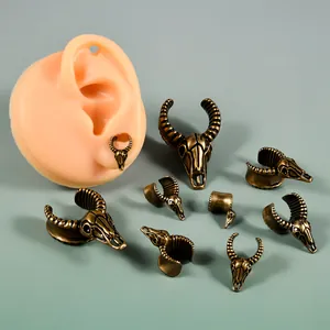 Poids et écarteurs d'oreilles vintage en laiton en forme de crâne de mouton parure