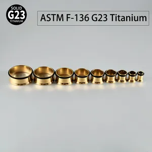 Lot de tunnels d'oreille évasés en titane G23 doré, tailles de 6mm à 25mm
