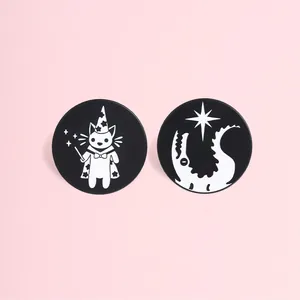 Black White Magic Wizard Cat Star Crocodile Enamel Pin Round Metal Badge Brooch For Clothing Bag Decoration Unisex Jewelry Gift