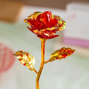 Detailed macro view of 18cm red gold foil artificial rose for Valentine's Day gift