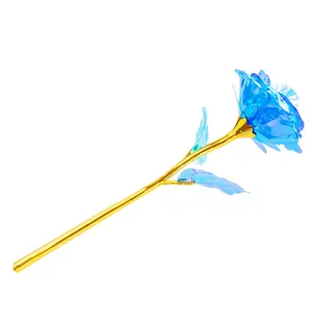 18cm artificial iridescent blue rose with gold stem, ideal for Valentine's Day gifts
