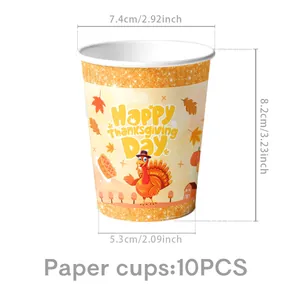 Disposable Thanksgiving party paper cup with turkey print and specific size dimensions