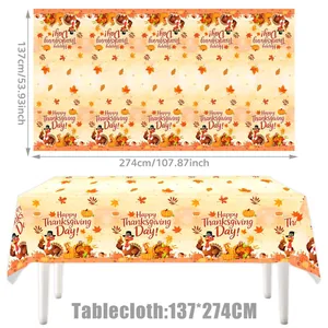 137x274cm Thanksgiving disposable tablecloth featuring turkey and maple leaf pattern