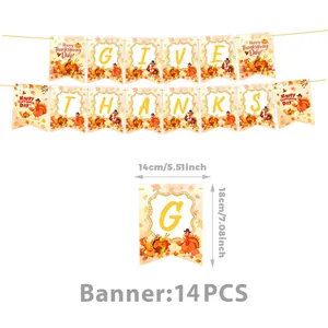 Detail view of 14PCS Thanksgiving turkey banner showing 14x18cm/5.51x7.08inch dimensions