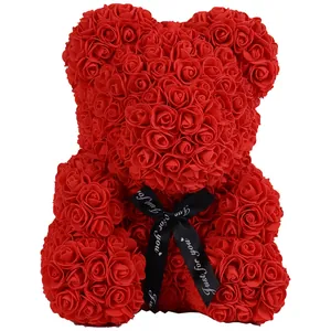 Elegant red artificial rose teddy bear with black Just For You ribbon for gift