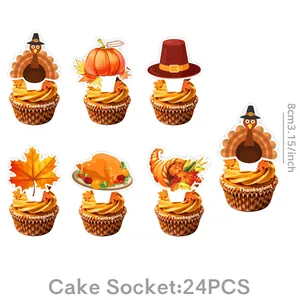 Thanksgiving cupcake toppers set with turkey and maple leaf motifs