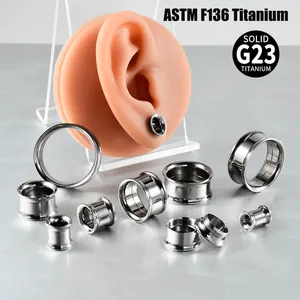 G23 ASTM F136 Titanium Internally Threaded Double Flare Ear Tunnels Plugs Hiphop Piercing Jewelry For Men Women Gauges