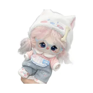 Vêtements pour poupée en coton 20cm avec chapeau Samoyède et salopette bleue