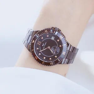 Elegante reloj BS Bee Sister para mujer de acero inoxidable en color negro y oro rosa.