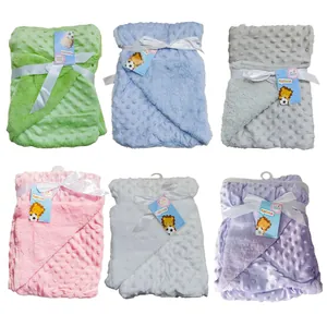 Couverture Douce pour Bébé à Double Couche Point Minky Gaufrée Polaire Sherpa Chaude Couverture d'Emmaillotage pour Poussette Lit Bébé