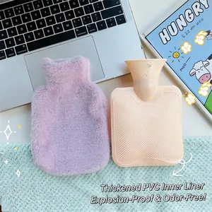 Soft purple faux rabbit fur hot water bottle with thickened PVC liner for winter warmth