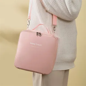 Borsa termica grande in PU rosa con tracolla per il pranzo e il lavoro