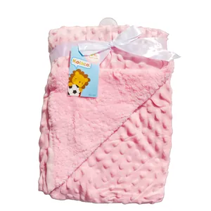 Couverture bébé rose à pois minky double couche avec doublure polaire sherpa pour nourrissons