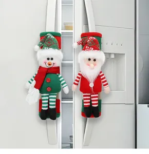 Copri maniglia natalizi per frigorifero con Babbo Natale e pupazzo di neve per doppia porta.