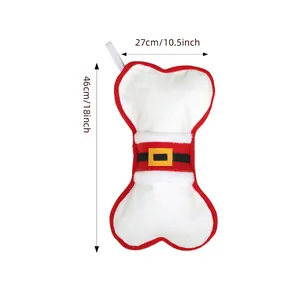 Detailed view of bone-shaped pet Christmas stocking with 46cm height and 27cm width