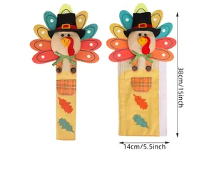Detailweergave van Thanksgiving kalkoen koelkast handgreep covers met maten 38cm x 14cm