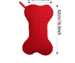 Guide des tailles détaillé pour la chaussette de Noël tricotée rouge en forme d'os